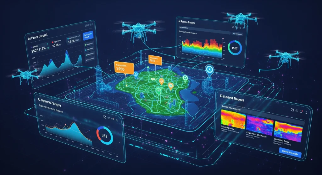 AI-powered data analytics and reporting dashboard showing real-time business insights