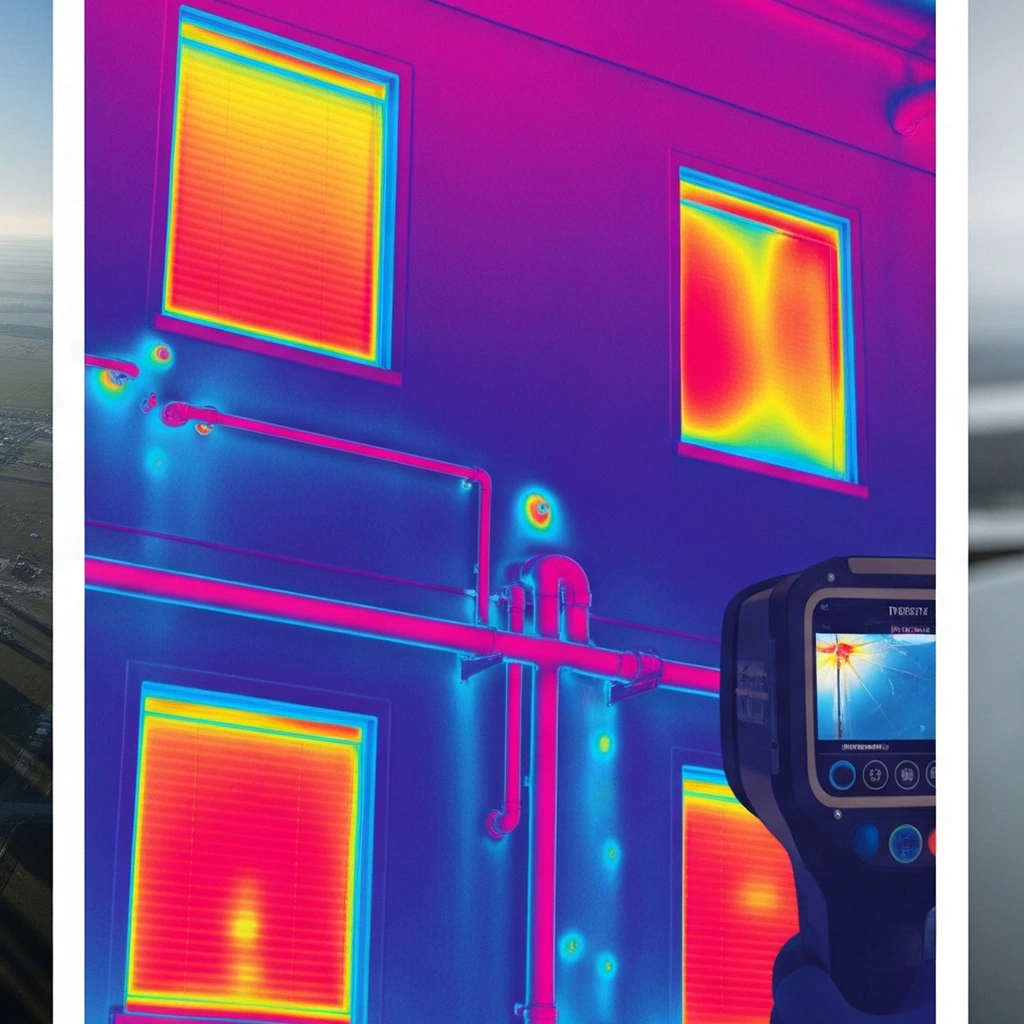 Aerial view of thermal imaging and infrared cameras used for visual inspections, showcasing their advanced technology.
