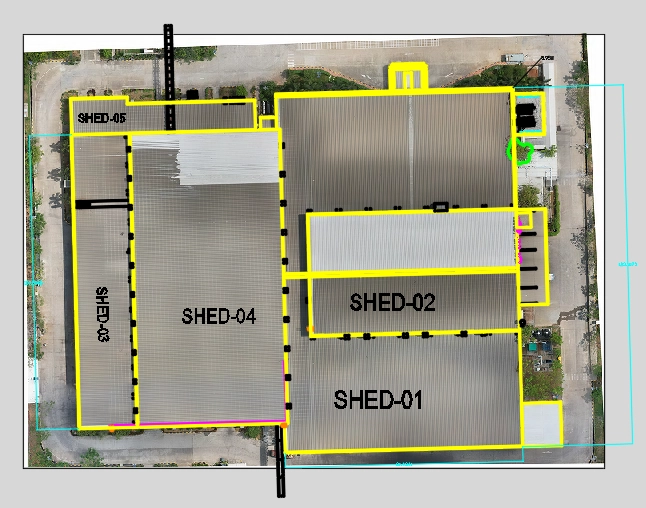 2D and 3D drawings of a solar rooftop showing panel layout and roof design.