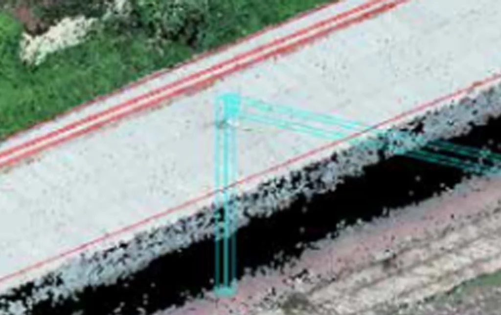 3D point cloud image of buildings with solar rooftops showing rooftop shapes and solar panel placement.