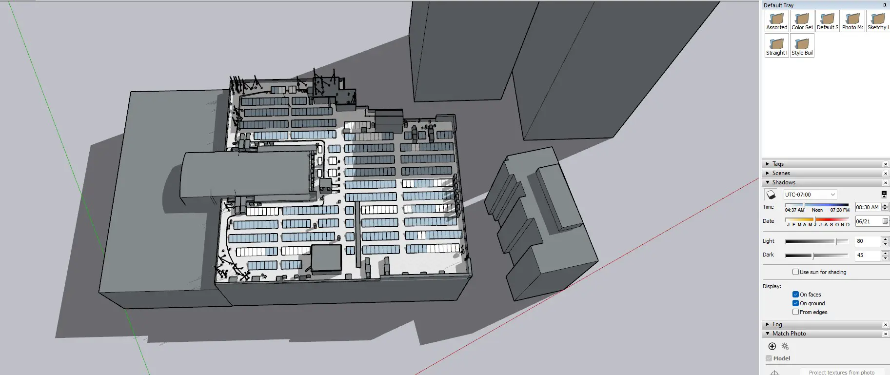 Shadow on rooftop solar panels affecting sunlight and energy output