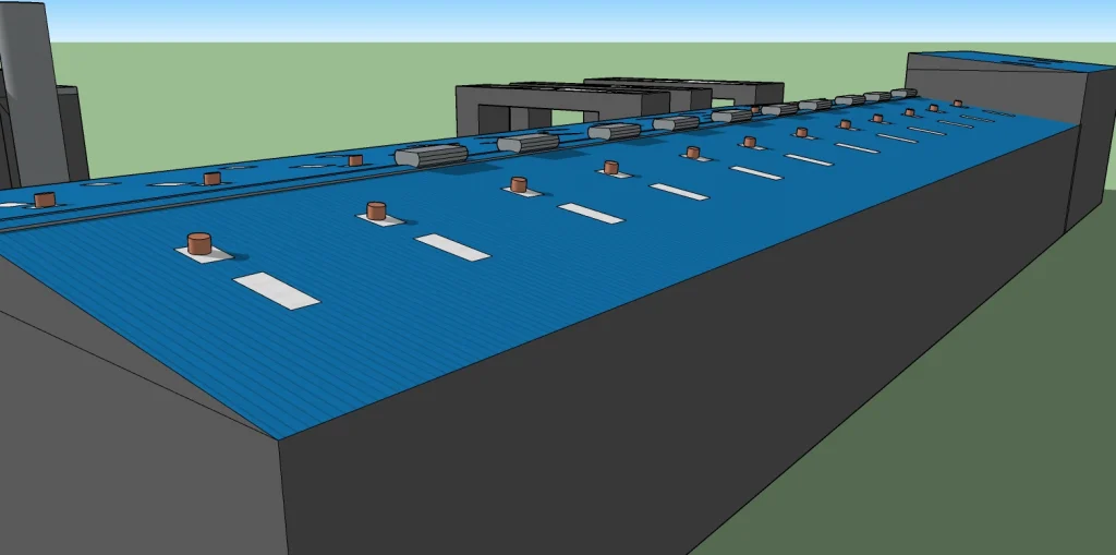 Metal sheet profile used for supporting solar rooftop panels on a building.