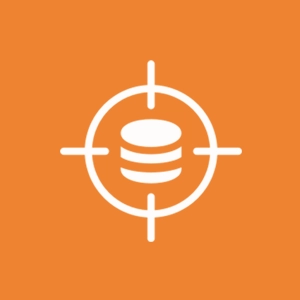 Precise data targeting icon showing a database inside a crosshair symbol