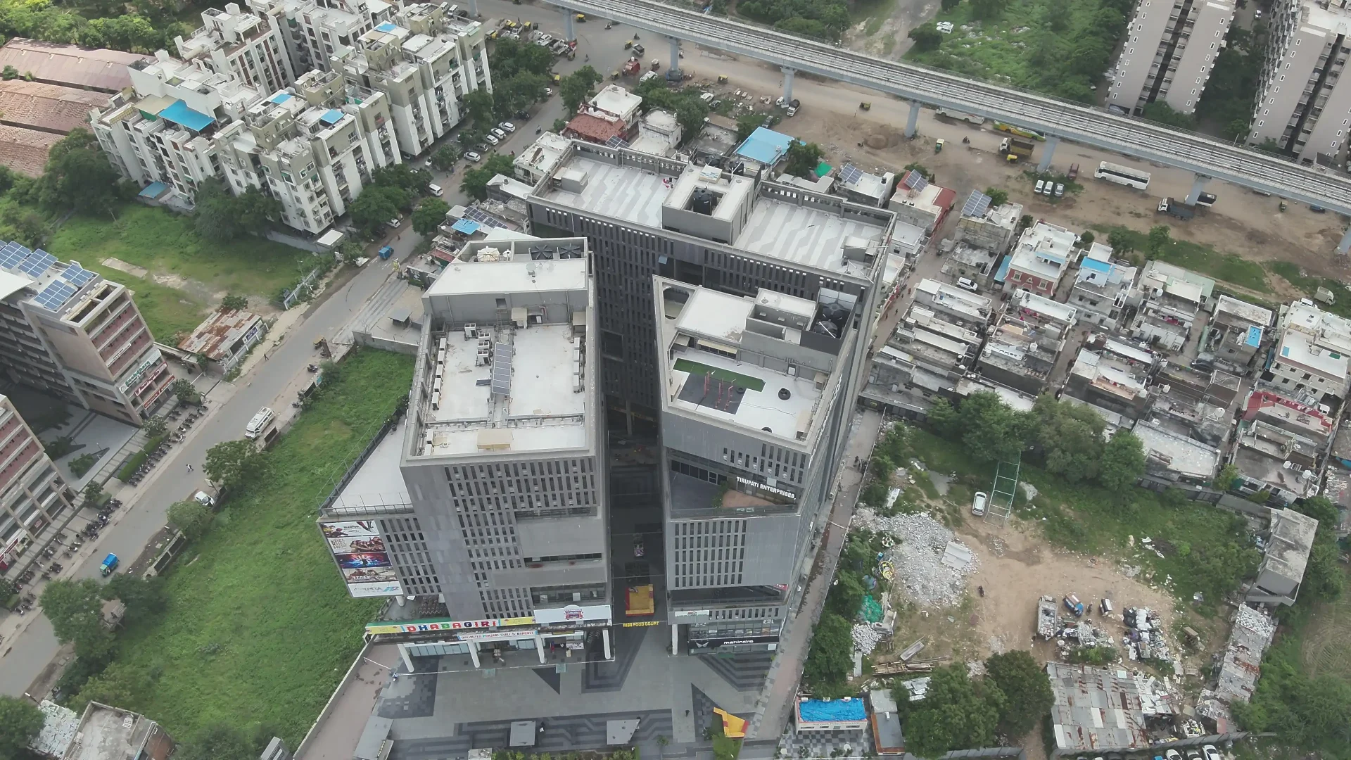 Drone inspecting solar panels on a rooftop for maintenance and safety