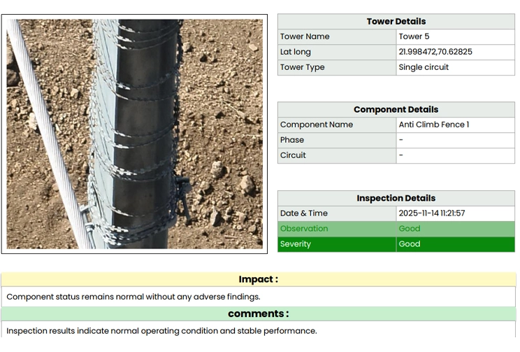 Thermal variation in transmission line insulators showing good severity condition during electrical inspection