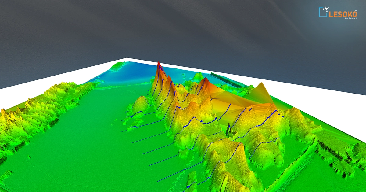 LiDAR 3D Mapping technology scanning land area with laser sensors to create detailed digital terrain models