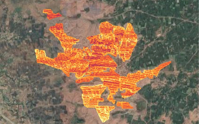 Ground Mount Solar Survey 4 Georeferenced orthomosaic map of a ground mount solar site in India — high-resolution aerial image showing complete site extent, boundary, and panel layout area