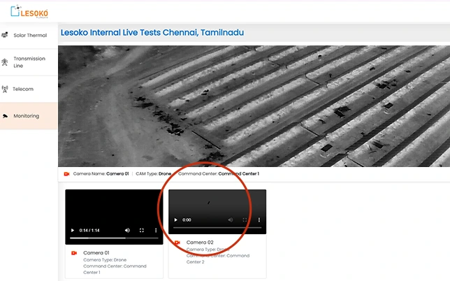 Aerial drone surveillance image of solar panel farm used for generating regular night surveillance summary reports by Lesoko