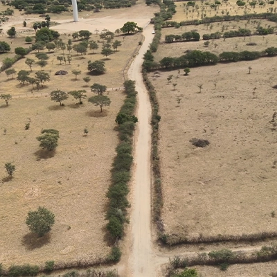 Aerial drone survey of a wind farm access road corridor used for WTG component transport route planning and gradient profiling in India