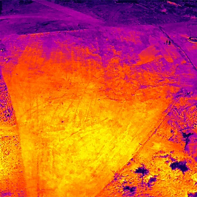 Thermal drone imaging of a wind turbine pad surface used for subsurface condition mapping and foundation design support in India