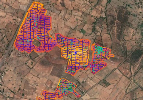 Interactive defect map showing inspected solar site blocks highlighted in orange overlay